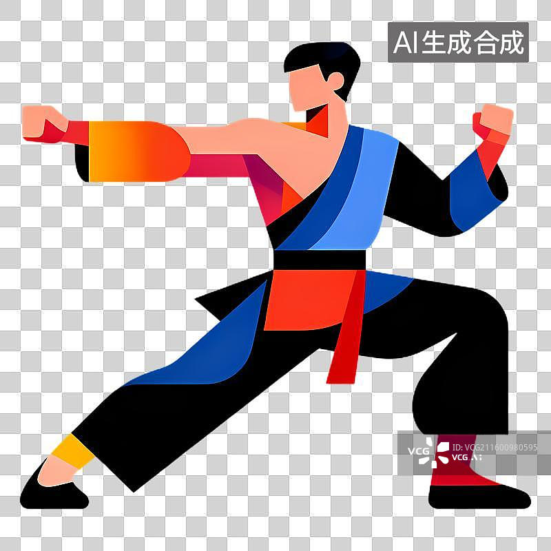 【AI数字艺术】一位演练武术的人物插画图片素材