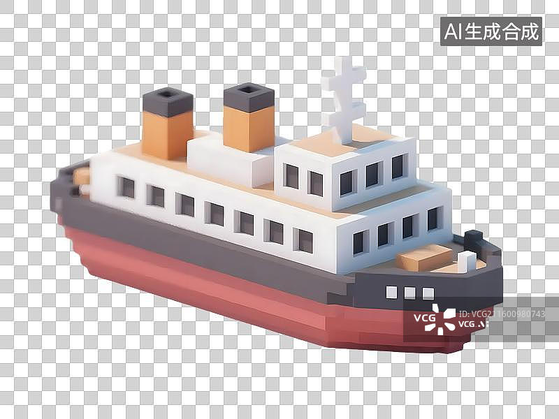 【AI数字艺术】AIGC:3D像素风格轮船 船只图片素材