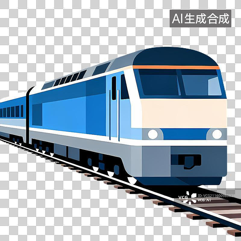 【AI数字艺术】蓝色客运火车轨道运行图图片素材