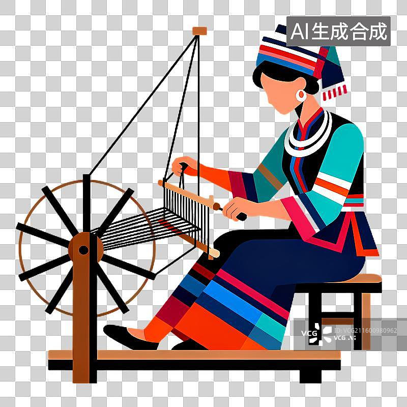 【AI数字艺术】身着民族服饰的传统织布场景图片素材