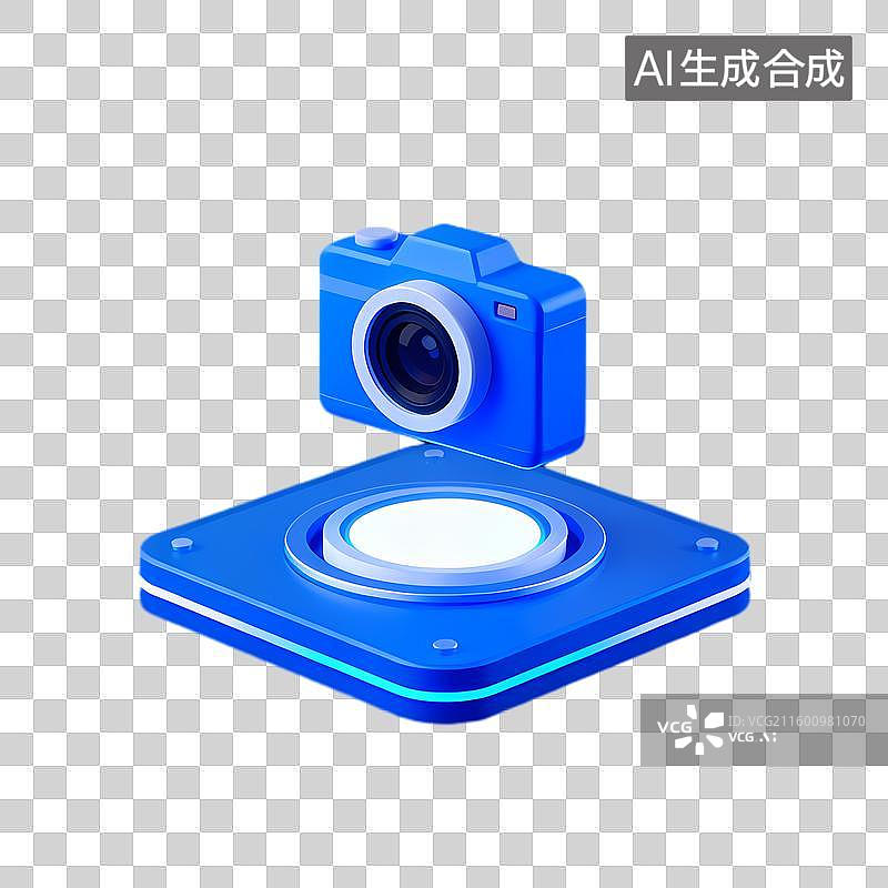 【AI数字艺术】蓝色3D渲染相机及底座图片素材