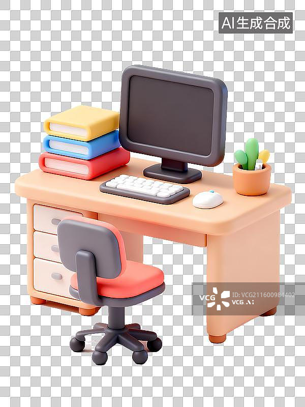 【AI数字艺术】办公桌3D立体卡通图标办公元素图片素材