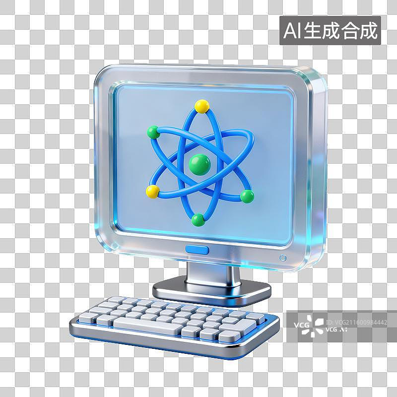【AI数字艺术】3D三维磨砂玻璃材质量子计算机显示器元素图片素材