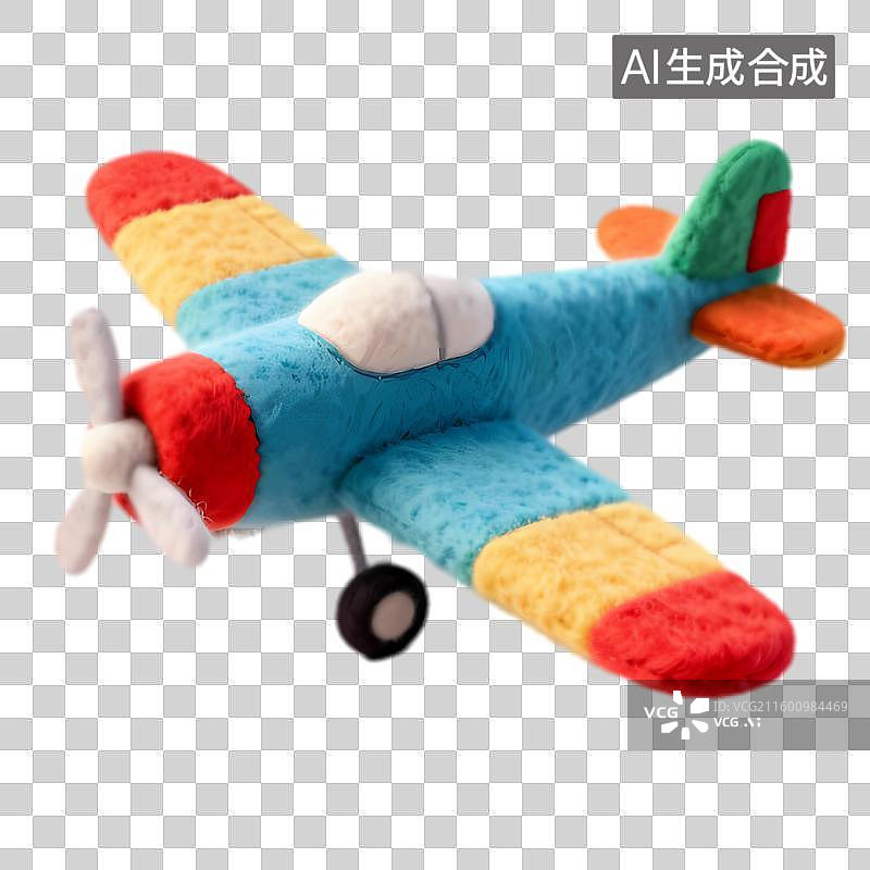 【AI数字艺术】色彩鲜艳的毛绒飞机玩具图片素材