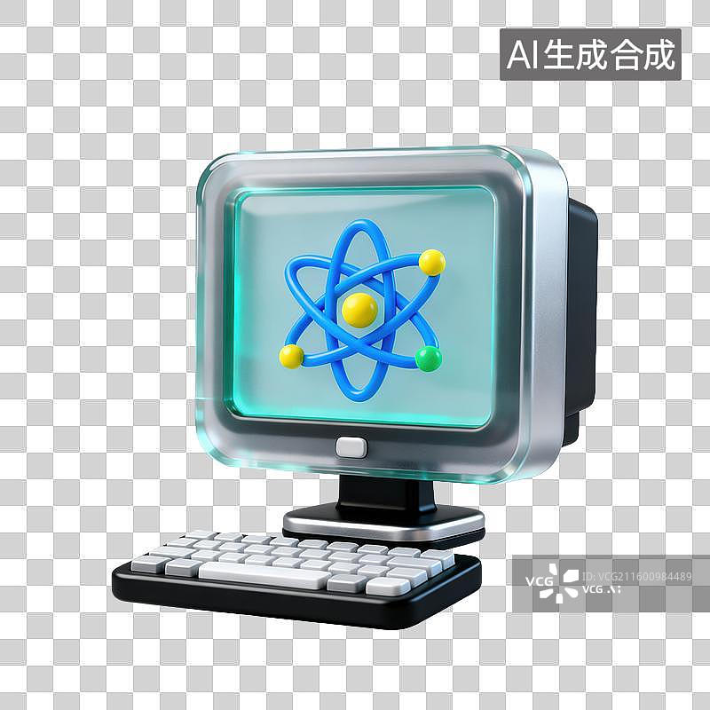 【AI数字艺术】3D三维磨砂玻璃材质量子计算机显示器元素图片素材