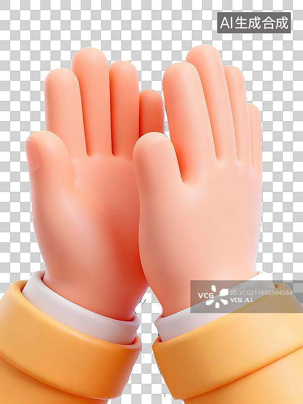 【AI数字艺术】鼓掌击掌手势3D立体卡通图标办公元素图片素材
