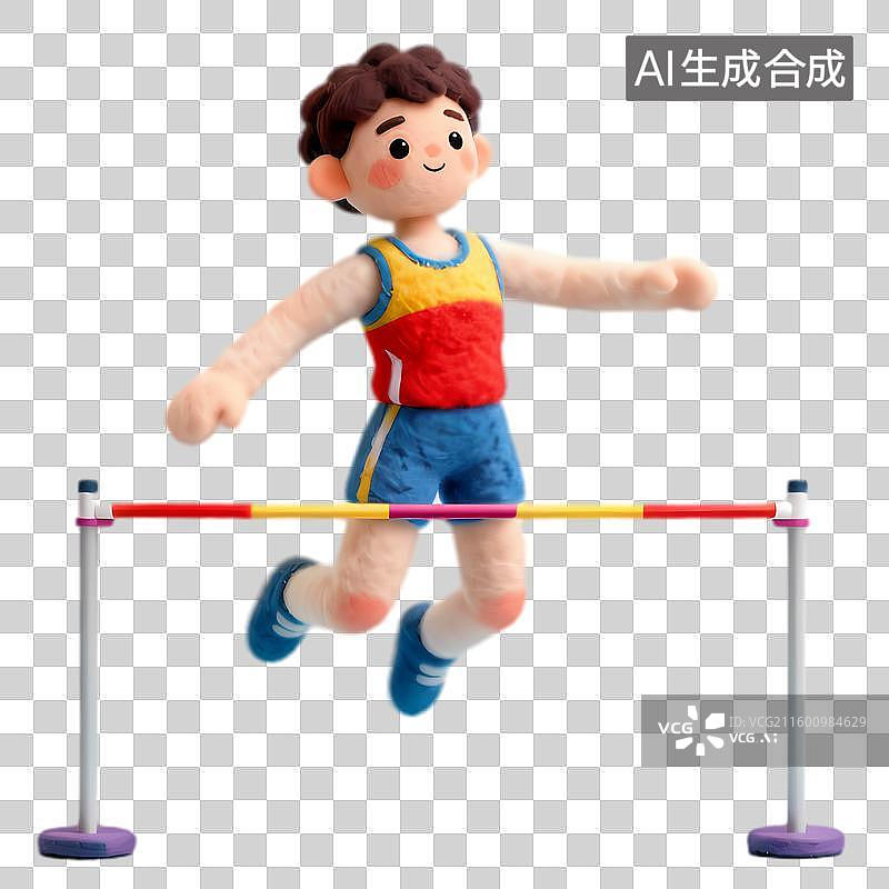 【AI数字艺术】男孩运动员跨越跳高横杆图片素材