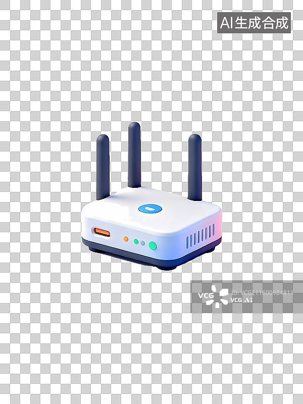【AI数字艺术】路由器3D立体卡通图标办公元素图片素材