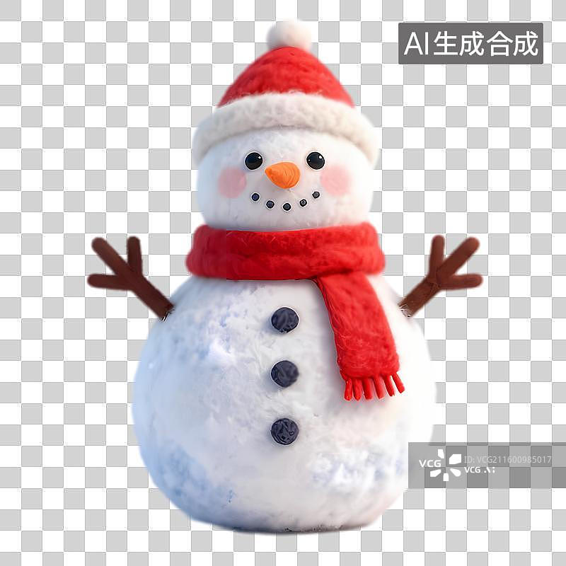 【AI数字艺术】戴着红围巾帽子的可爱雪人图片素材