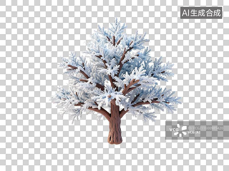 【AI数字艺术】白色背景下覆霜的冬季树木图片素材