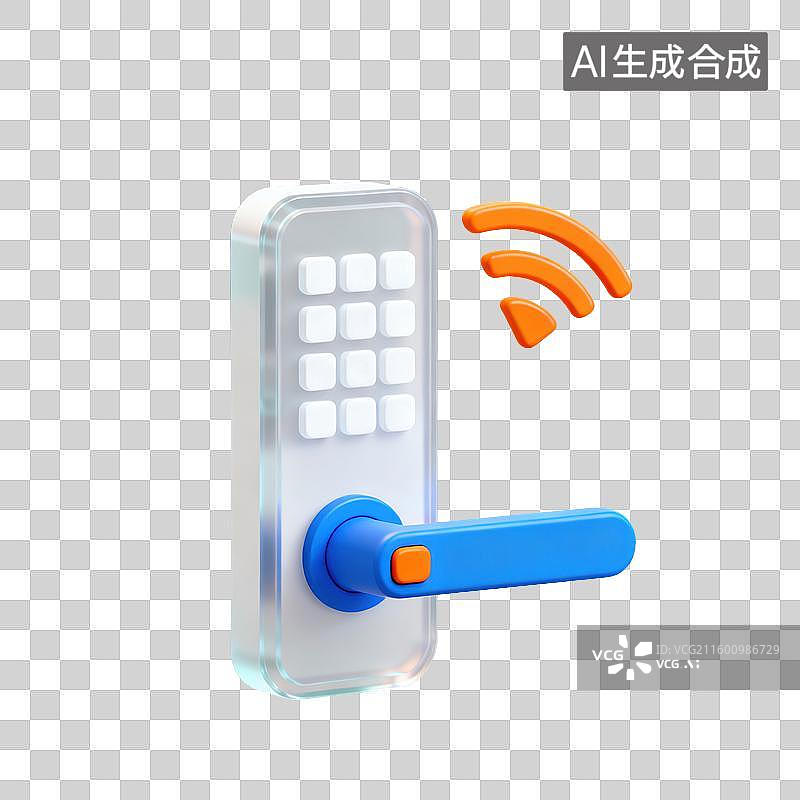 【AI数字艺术】3D磨砂玻璃材质科技科幻主题智能门锁元素图片素材