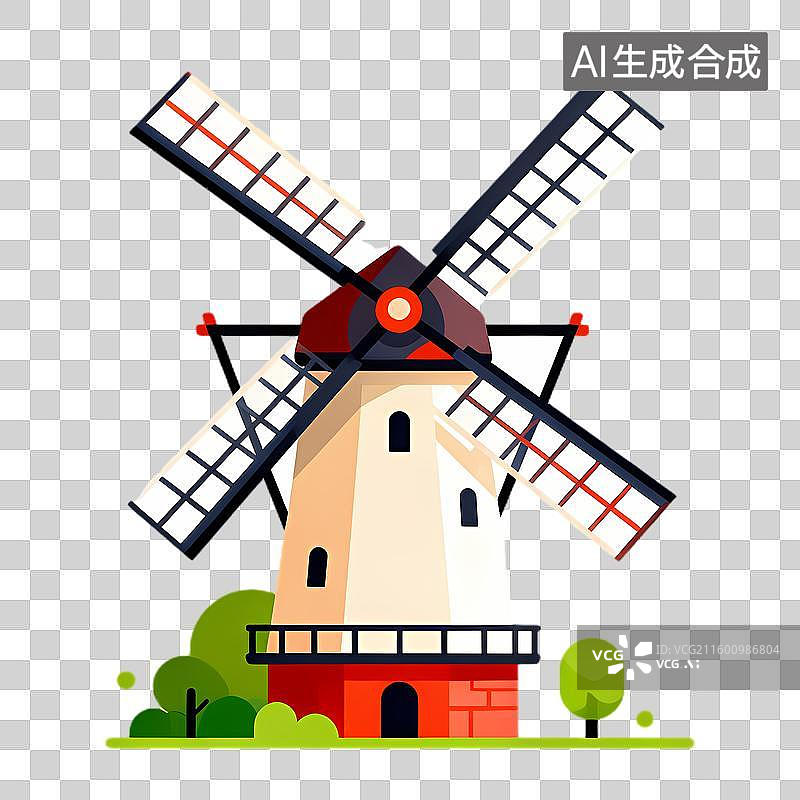 【AI数字艺术】传统风格的风车插画图片素材