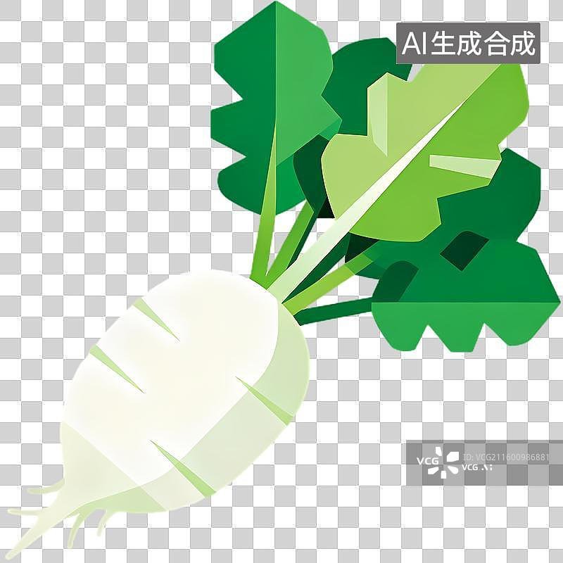 【AI数字艺术】新鲜白色萝卜带绿叶图片素材