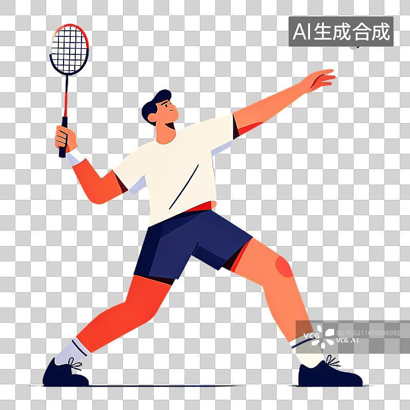 【AI数字艺术】男性羽毛球运动员击球瞬间图片素材