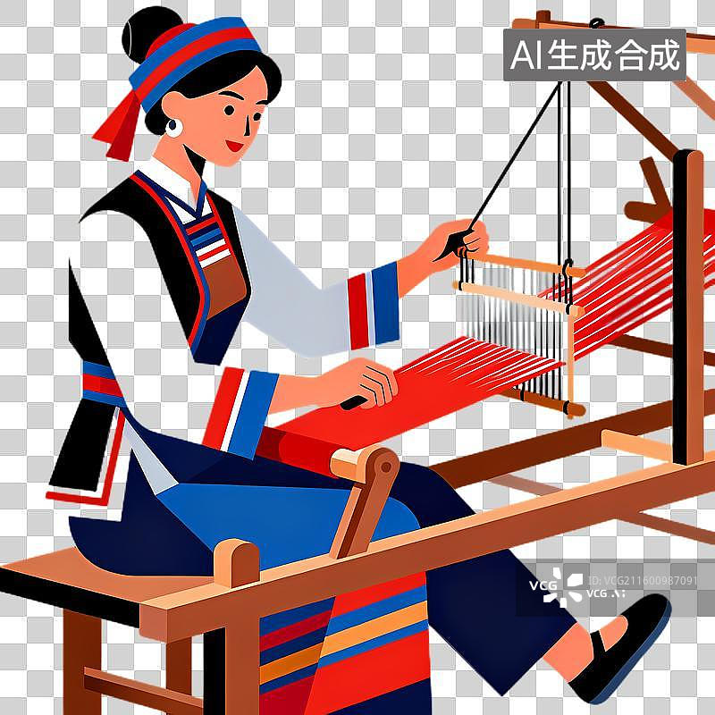 【AI数字艺术】身着传统服饰的织布女子图片素材