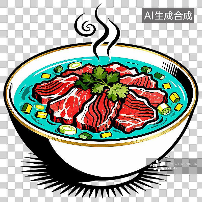 【AI数字艺术】一碗热气腾腾的肉片蔬菜汤图片素材