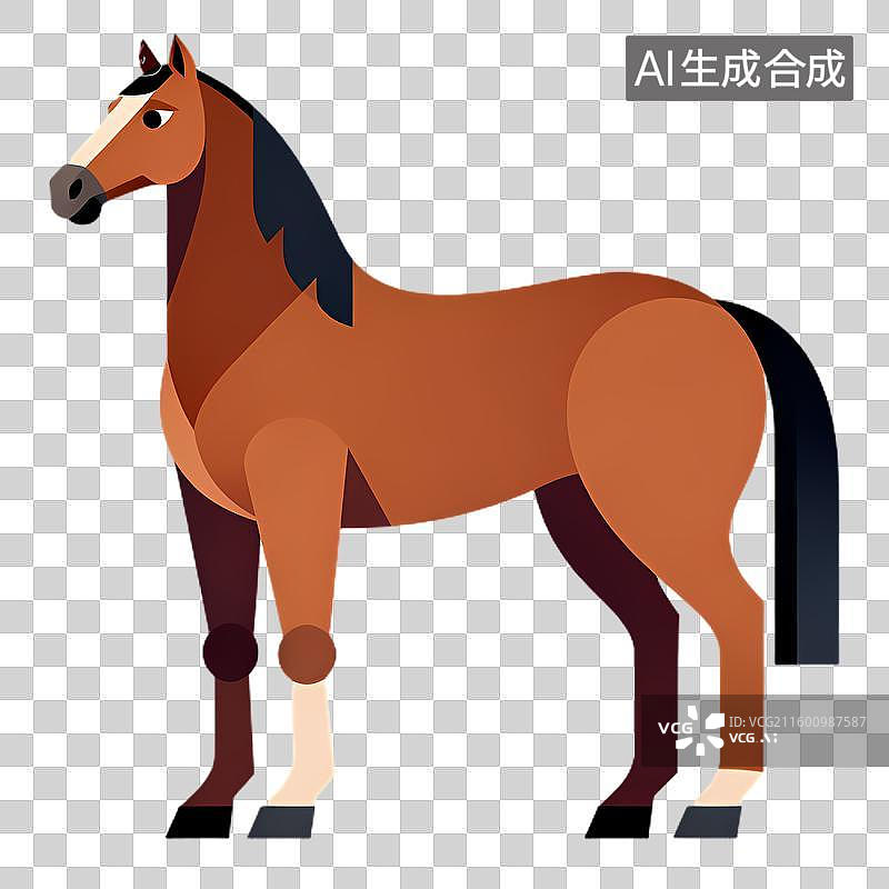 【AI数字艺术】卡通风格棕色马的插画图片素材