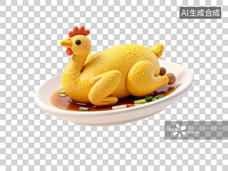 【AI数字艺术】盘中的粘土炖鸡模型图片素材