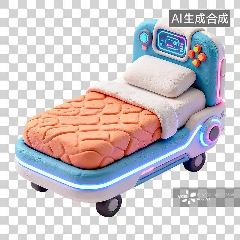 【AI数字艺术】未来科技风格的智能床图片素材