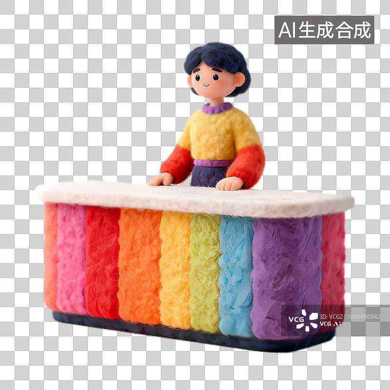 【AI数字艺术】色彩斑斓条纹柜台前的人物图片素材