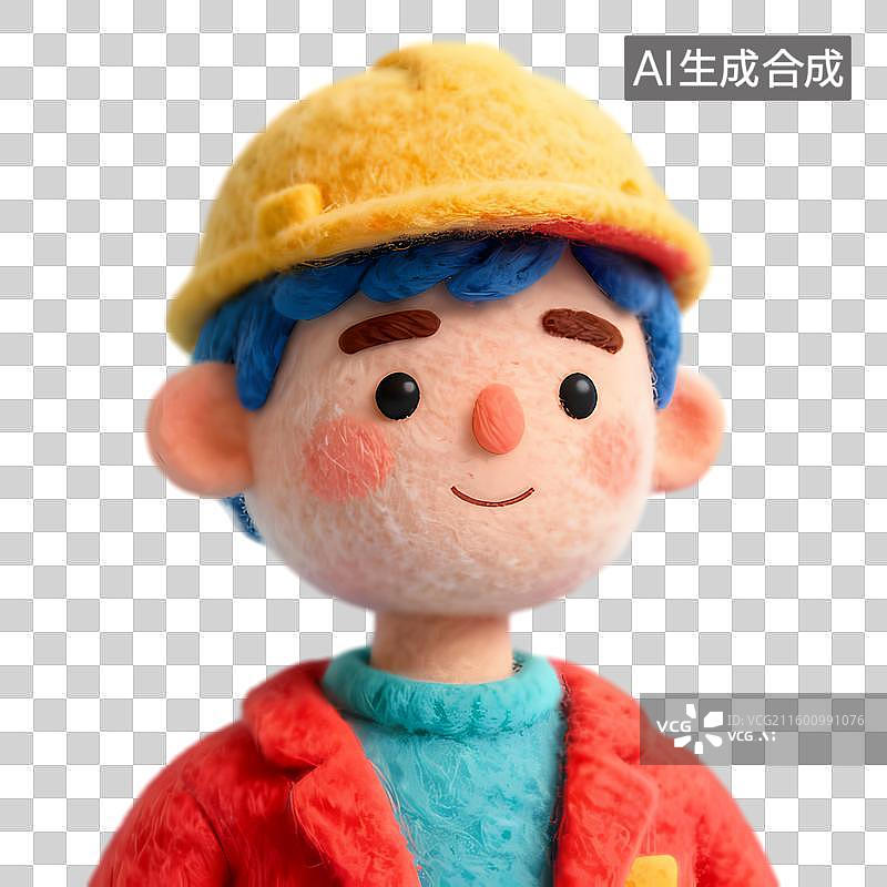 【AI数字艺术】戴黄色安全帽穿红外套的卡通人物图片素材