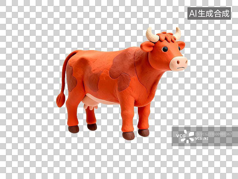 【AI数字艺术】手工制作的橙色粘土牛图片素材