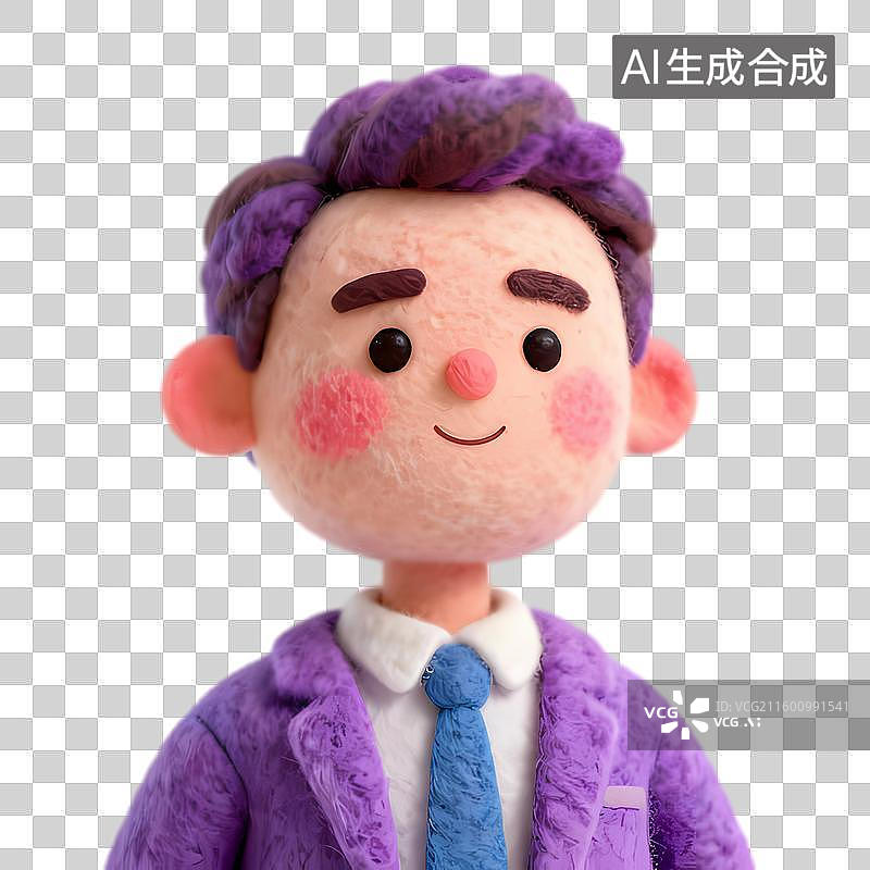 【AI数字艺术】穿着紫色西装的可爱毛绒人物图片素材