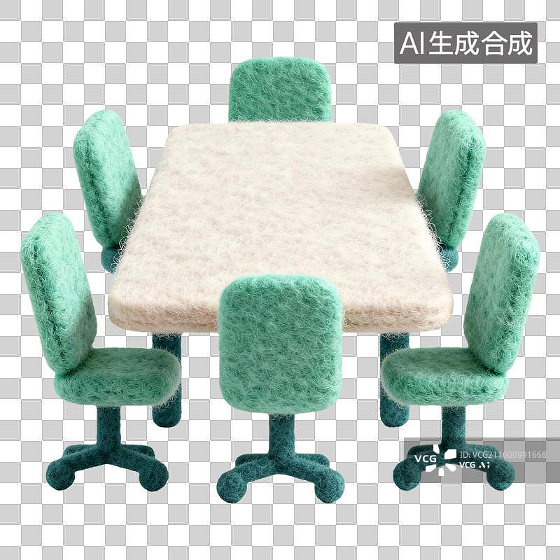 【AI数字艺术】商务办公学习3D卡通羊毛毡质感插画元素会议桌图片素材