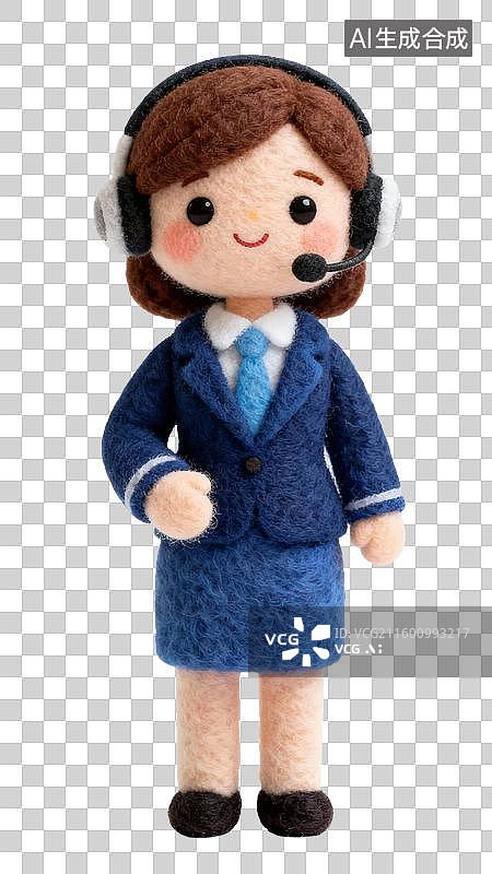 【AI数字艺术】3D卡通毛毡职业人物女客服图片素材