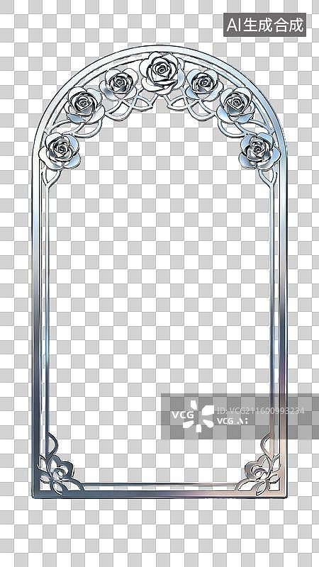 【AI数字艺术】西式植物玫瑰花花纹雕花鎏金银装饰边框图片素材