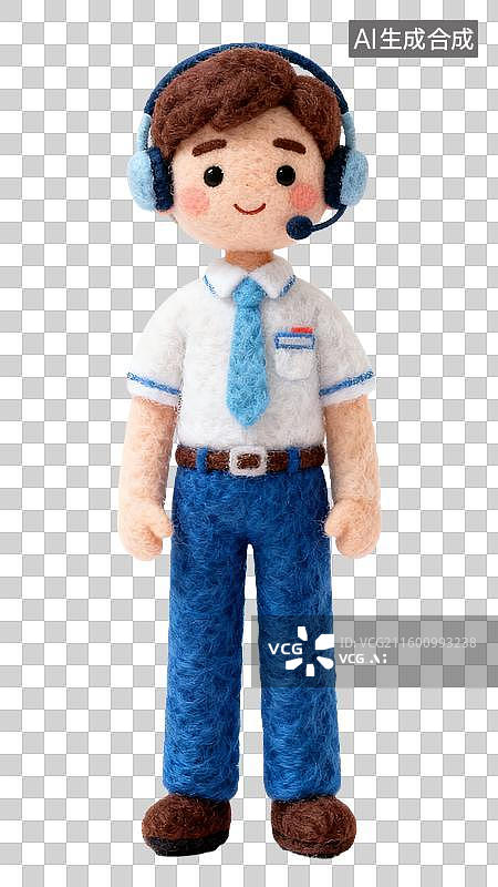 【AI数字艺术】3D卡通毛毡职业人物男客服图片素材