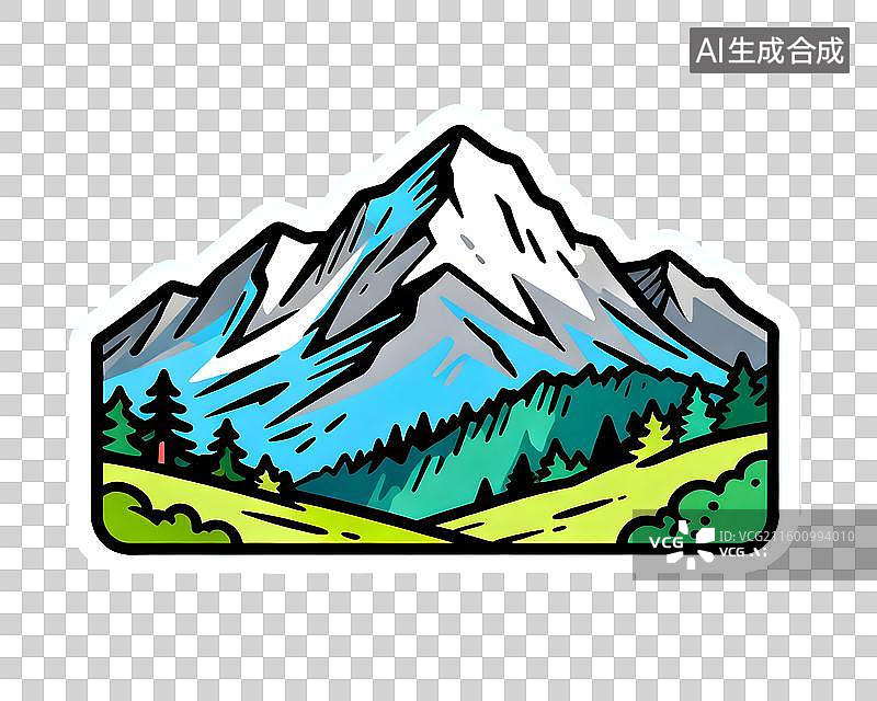 【AI数字艺术】雪山景观插画自然景观文创贴纸图片素材