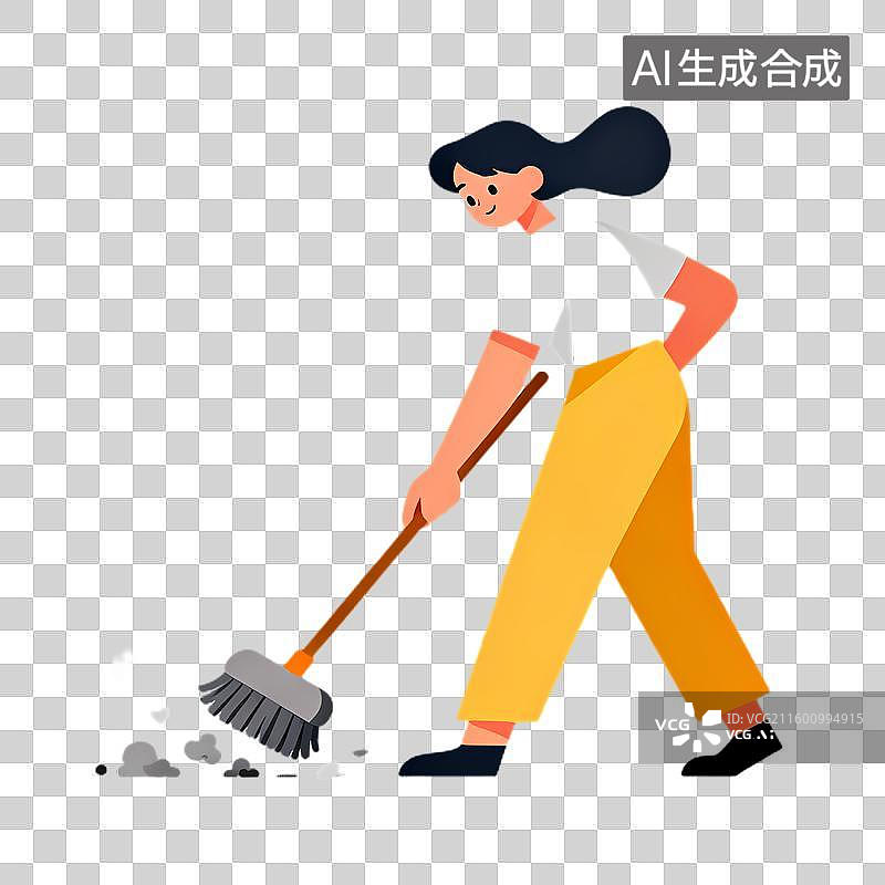 【AI数字艺术】女性清扫地面展现家务劳动图片素材