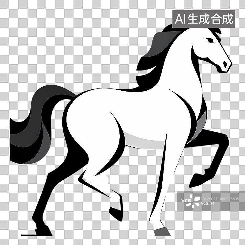 【AI数字艺术】黑白动态骏马插画图片素材