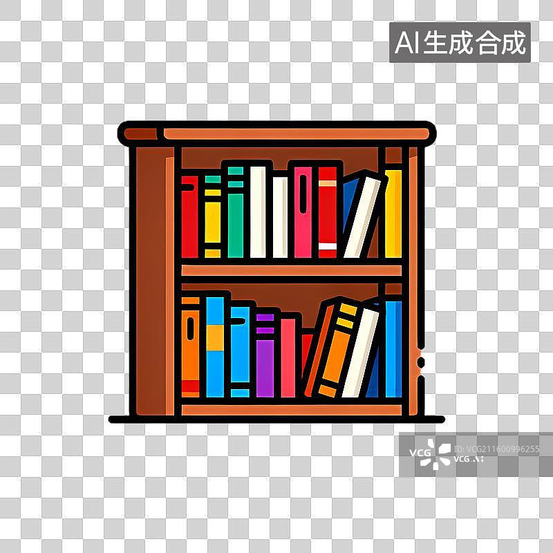 【AI数字艺术】木质书架上的多彩书籍图片素材