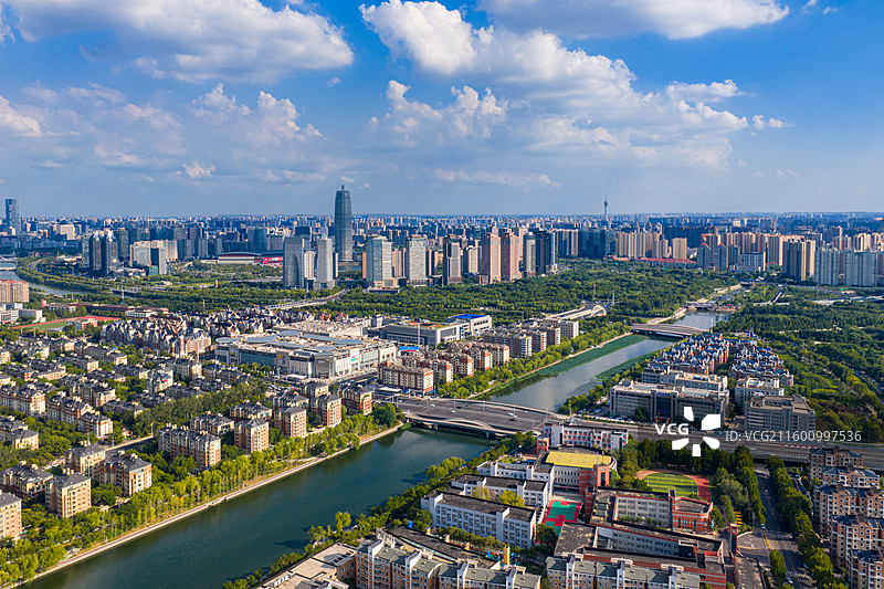 航拍郑州市区金水河风光图片素材