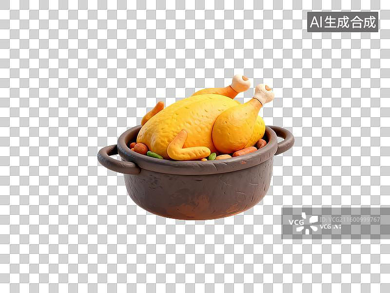 【AI数字艺术】可爱黄色黏土炖鸡模型图片素材