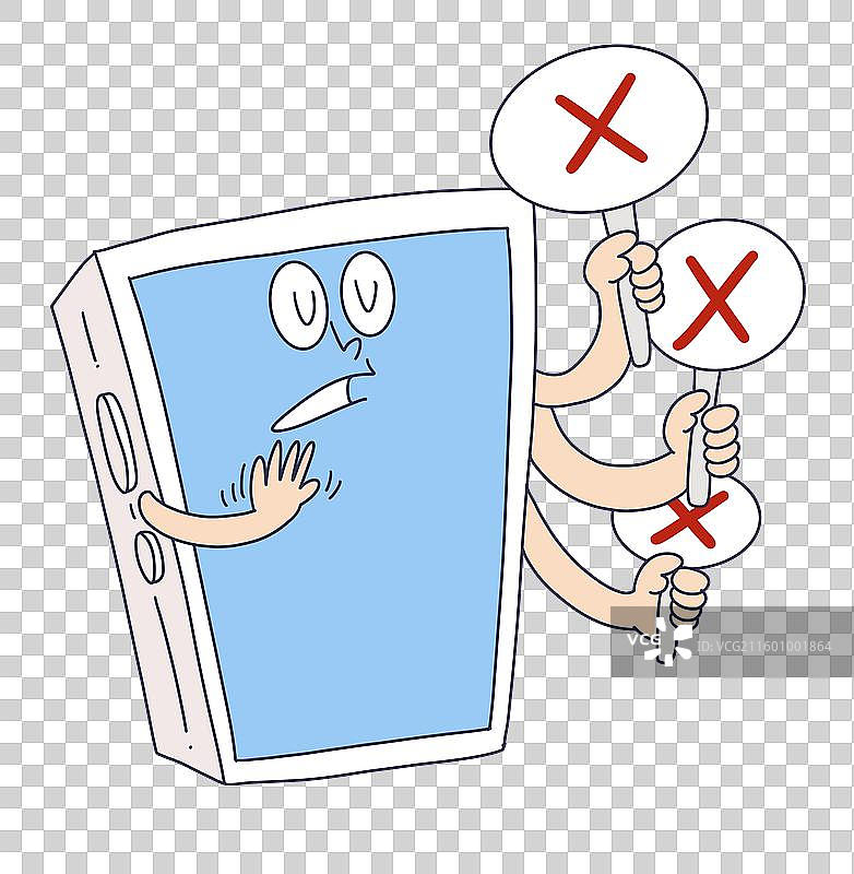 拿着打叉牌子的手机，拒绝，不同意图片素材