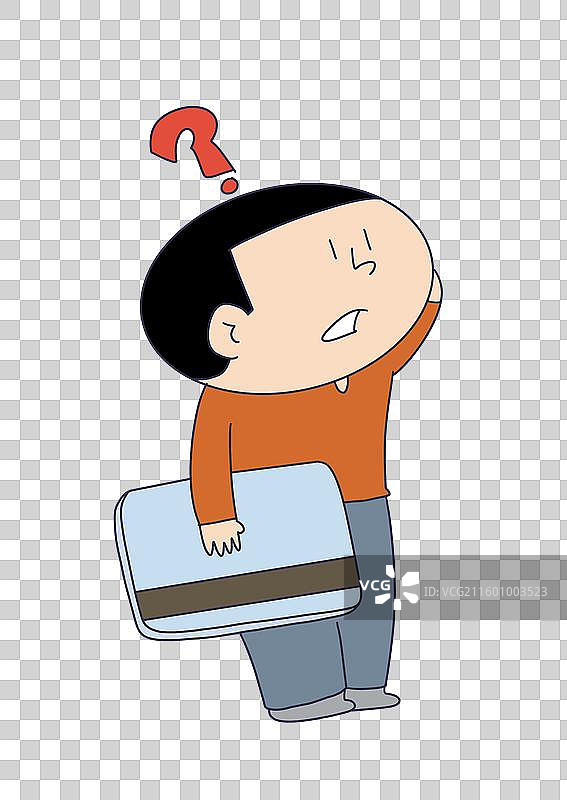 拿着银行卡挠头疑问的人物图片素材