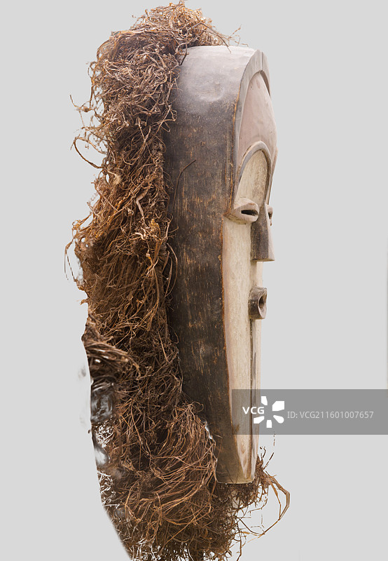 非洲木雕，绿脸金发国王面具图片素材