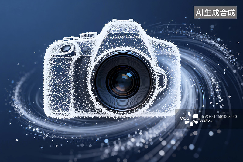 【AI数字艺术】带有抽象粒子效果的数码相机图片素材