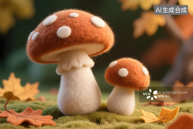 【AI数字艺术】秋日毛毡蘑菇装饰图片素材