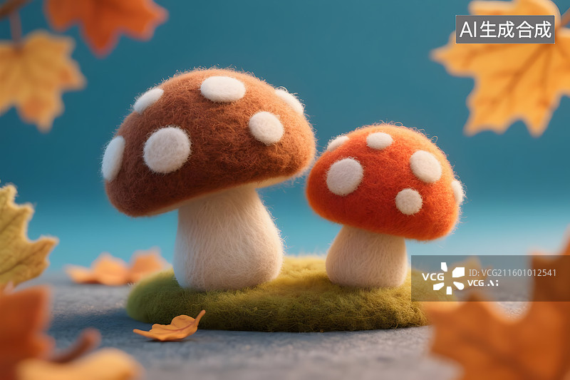 【AI数字艺术】秋日毛毡蘑菇装饰图片素材