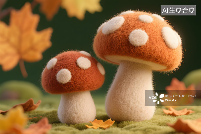 【AI数字艺术】秋日毛毡蘑菇装饰图片素材