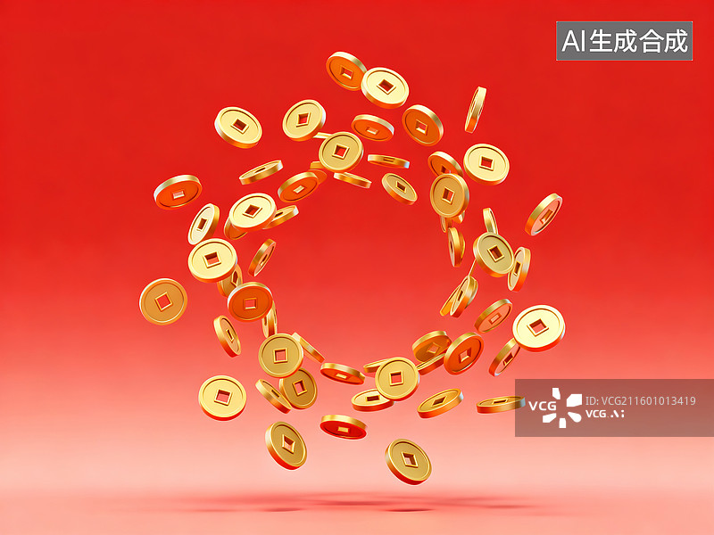 【AI数字艺术】如雨点般飞来的无数金币图片素材