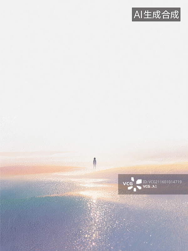 【AI数字艺术】孤独的行者在梦幻光影中图片素材