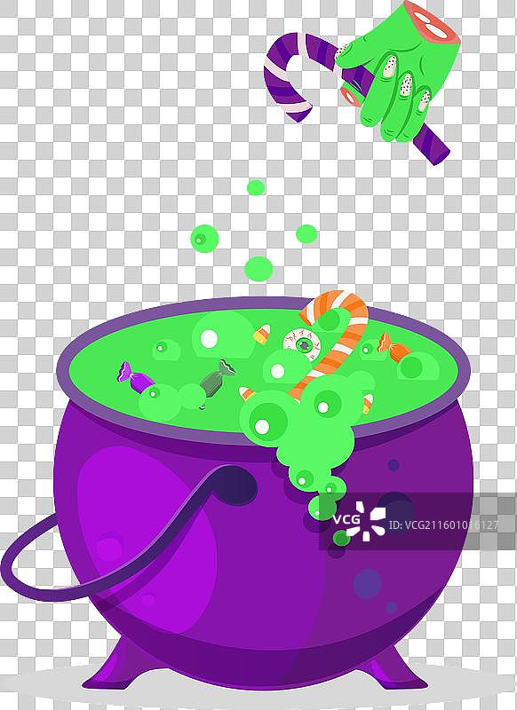巫婆的坩埚里装着绿色药水和僵尸的手图片素材