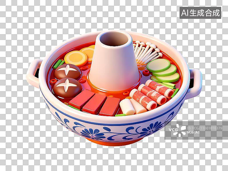 【AI数字艺术】卡通3D火锅羊肉和蔬菜图片素材