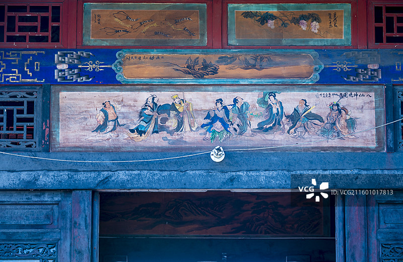 山西长治上党宋代“明五暗四”道教飞檐结构——玉皇观八仙过海壁画图片素材