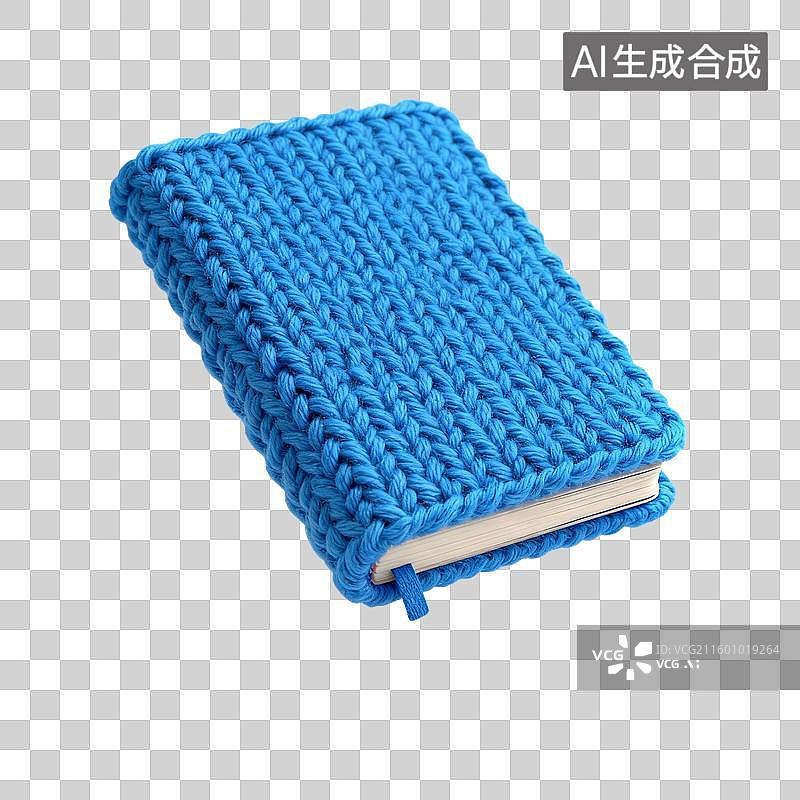 【AI数字艺术】蓝色封面的毛线材质笔记本图片素材